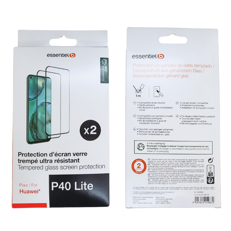 2 Pcs Verre Trempé ESSENTIELB pour Huawei P40 Lite — Accessoire · Smarty Paris 18e